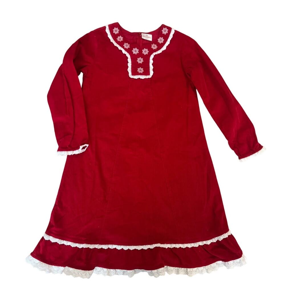 Hanna Andersson | Red Corduroy Dress with Lace Trim | Size 150 / US 12